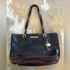 Brahmin Classic Black And Brown Croco Leather Shoulder Bag VGUC!